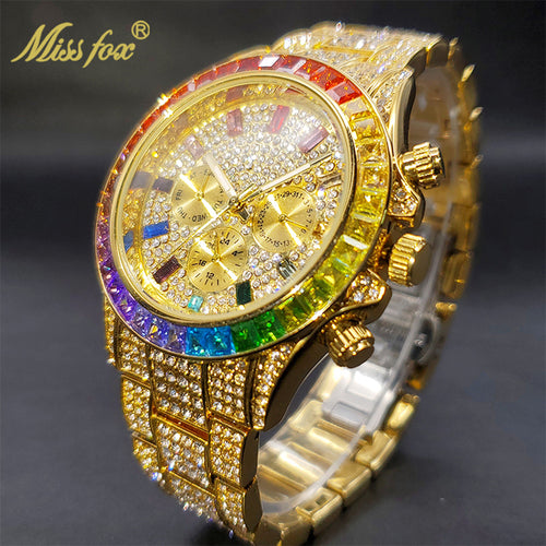 Load image into Gallery viewer, Luxury Gold Men&#39;s Watch Waterproof Stainless Steel Iced Bracelet
