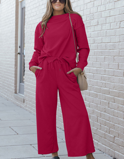 Load image into Gallery viewer, Double Take Full Size Textured Long Sleeve Top and Drawstring Pants Set
