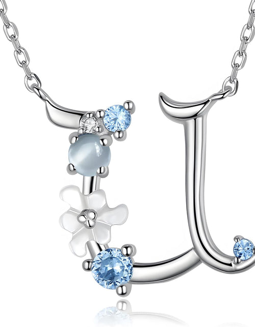 Load image into Gallery viewer, VIKI LYNN Initial Necklace for Women 925 Sterling Silver Initial a to Z Letter Pendant Necklace with Blue Flower Cubic Zirconia Birthday Engagement Gift for Women,Mom, Couple
