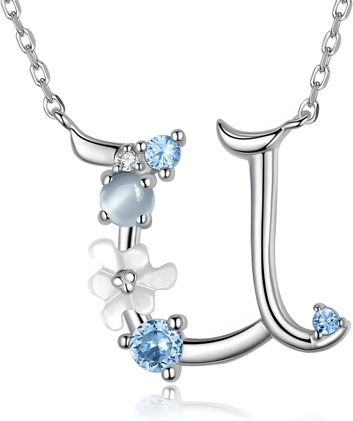 VIKI LYNN Initial Necklace for Women 925 Sterling Silver Initial a to Z Letter Pendant Necklace with Blue Flower Cubic Zirconia Birthday Engagement Gift for Women,Mom, Couple