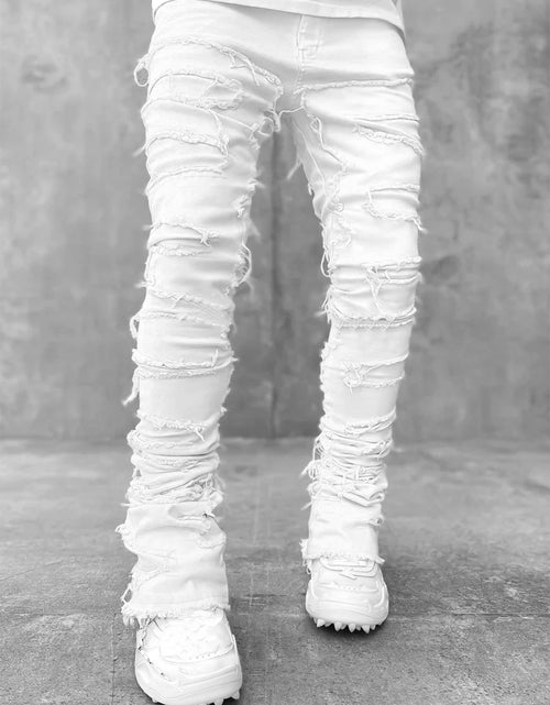 Load image into Gallery viewer, Men Trousers Individual Patched Pants Long Tight Fit Stacked Jeans for Mens Clothing
