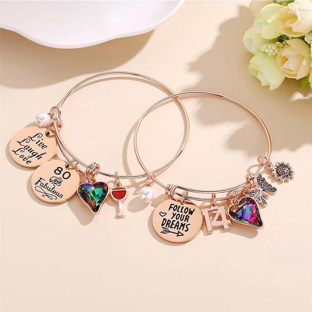 Ursteel Birthday Gifts for Women Girls Bracelet, Birthday Charm Bracelets 10Th 20Th 30Th 40Th 50Th 60Th 70Th 80Th 90Th Birthday Gift for Daughter, Sister, Friend, Teen Girls, Mom, Grandma