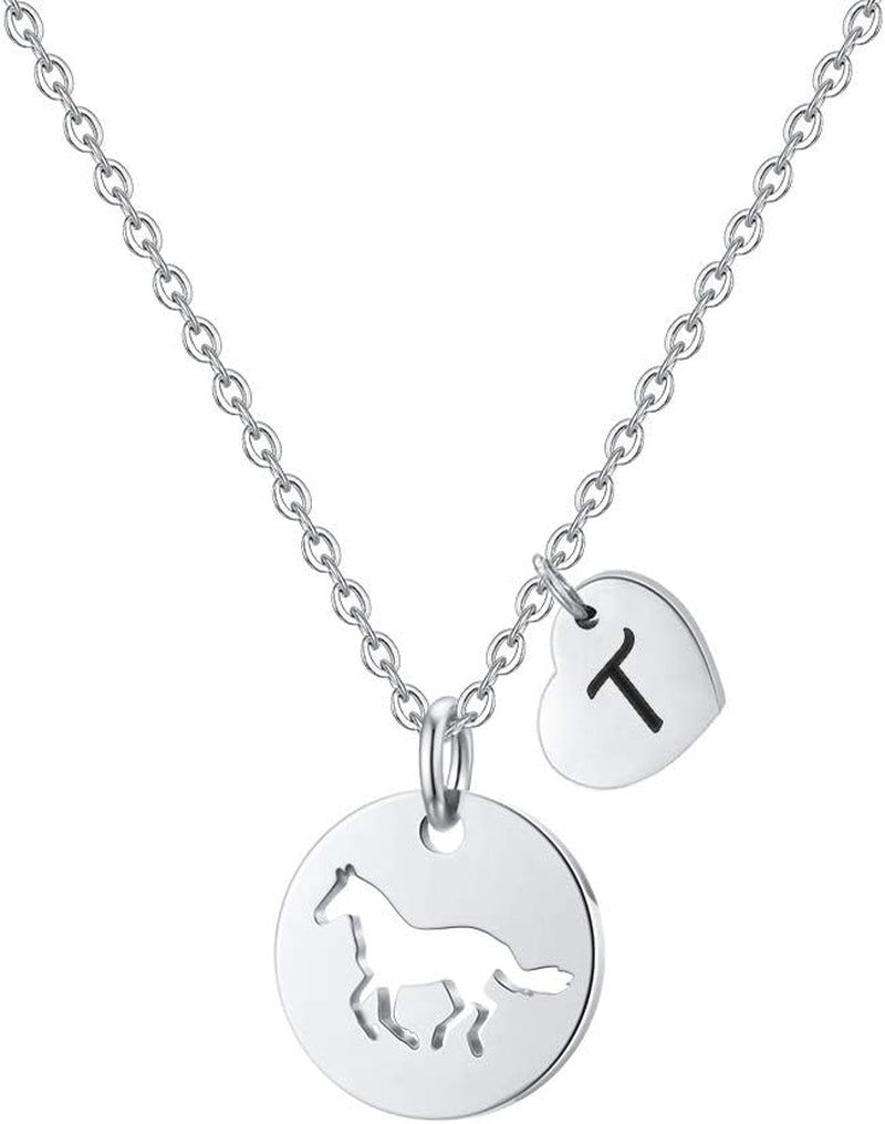 MONOOC Horse Gifts for Girls - Stainless Steel Heart Initial Necklace, Dainty Jewelry for Women, Teen Girls, Horse Lovers