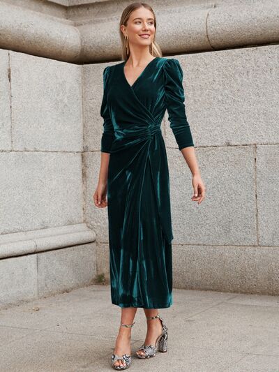 Load image into Gallery viewer, Surplice Puff Sleeve Midi Dress
