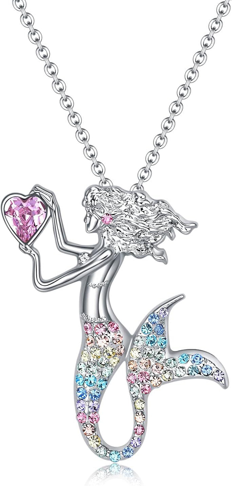 Luomart Fashion Mermaid Birthstone Necklace Jewelry White Gold Plated Austrian Crystal Pendant Gifts for Women