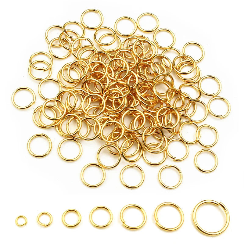 200Pcs 3/4/5/6/7/8/10Mm Stainless Steel Gold Color Split Jump Rings DIY Jewelry Findings Open Single Loops for Jewelry Making