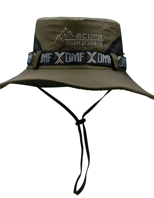 Load image into Gallery viewer, Summer Men Bucket Hat Outdoor UV Protection Wide Brim Panama Safari Hunting Hiking Hat Mesh Fisherman Hat Beach Sunscreen Cap
