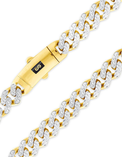 Load image into Gallery viewer, 10K Real Yellow Gold Royal Monaco 7.5Mm Miami Cuban Diamond Cut Pave Link Necklace (18&quot;-30&quot;) Two Tone Italian Jewelry for Men
