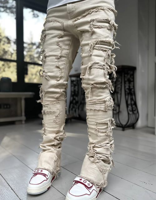 Load image into Gallery viewer, Men Trousers Individual Patched Pants Long Tight Fit Stacked Jeans for Mens Clothing
