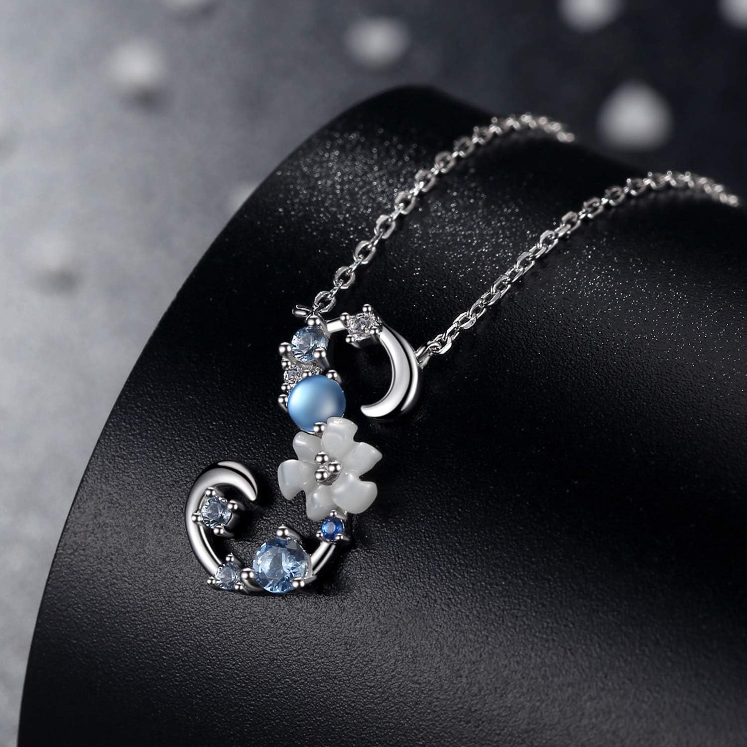 VIKI LYNN Initial Necklace for Women 925 Sterling Silver Initial a to Z Letter Pendant Necklace with Blue Flower Cubic Zirconia Birthday Engagement Gift for Women,Mom, Couple
