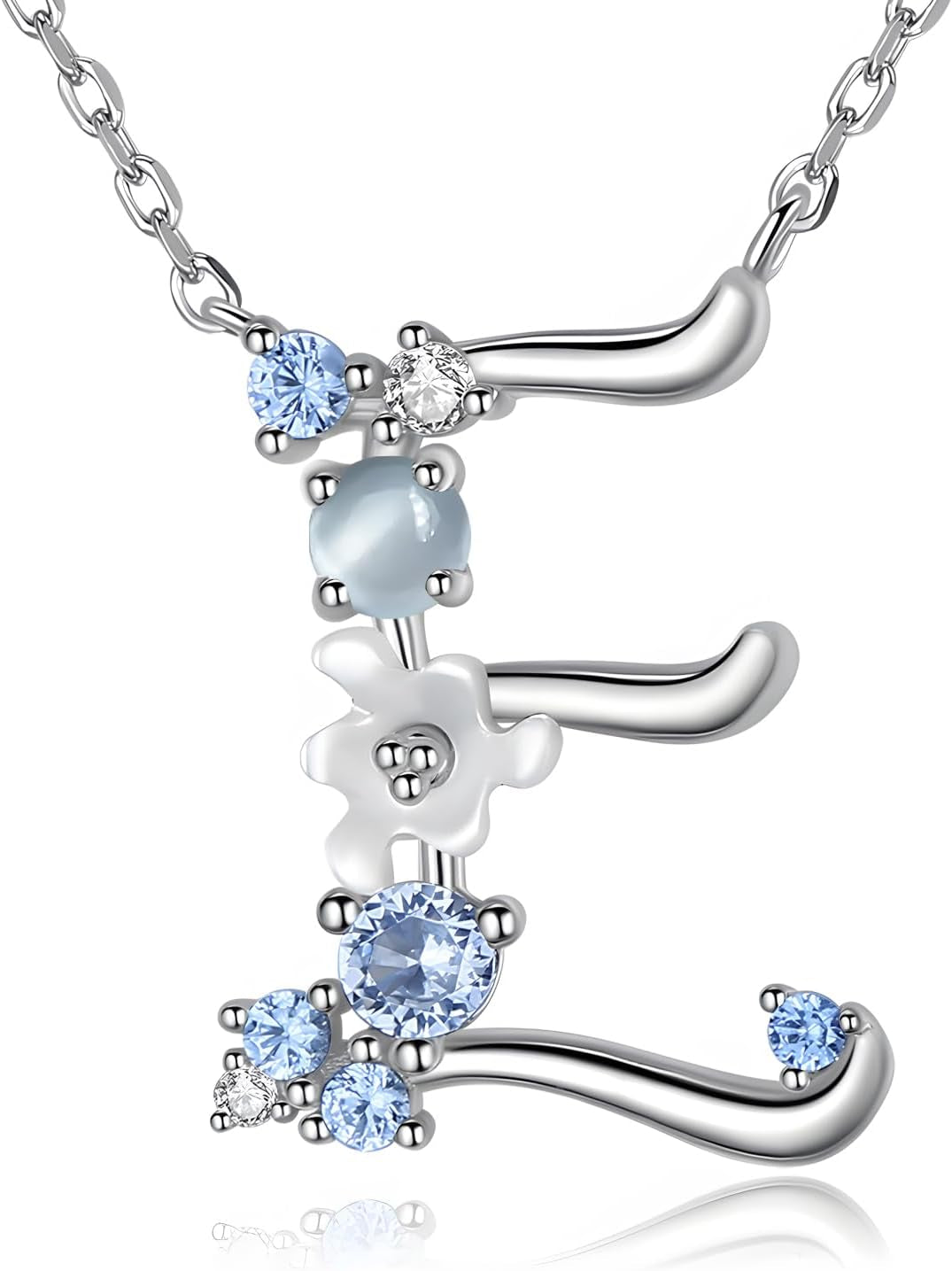 VIKI LYNN Initial Necklace for Women 925 Sterling Silver Initial a to Z Letter Pendant Necklace with Blue Flower Cubic Zirconia Birthday Engagement Gift for Women,Mom, Couple