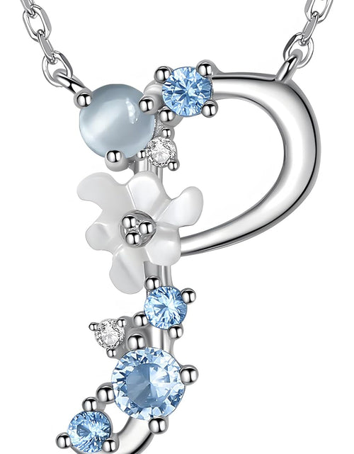 Load image into Gallery viewer, VIKI LYNN Initial Necklace for Women 925 Sterling Silver Initial a to Z Letter Pendant Necklace with Blue Flower Cubic Zirconia Birthday Engagement Gift for Women,Mom, Couple
