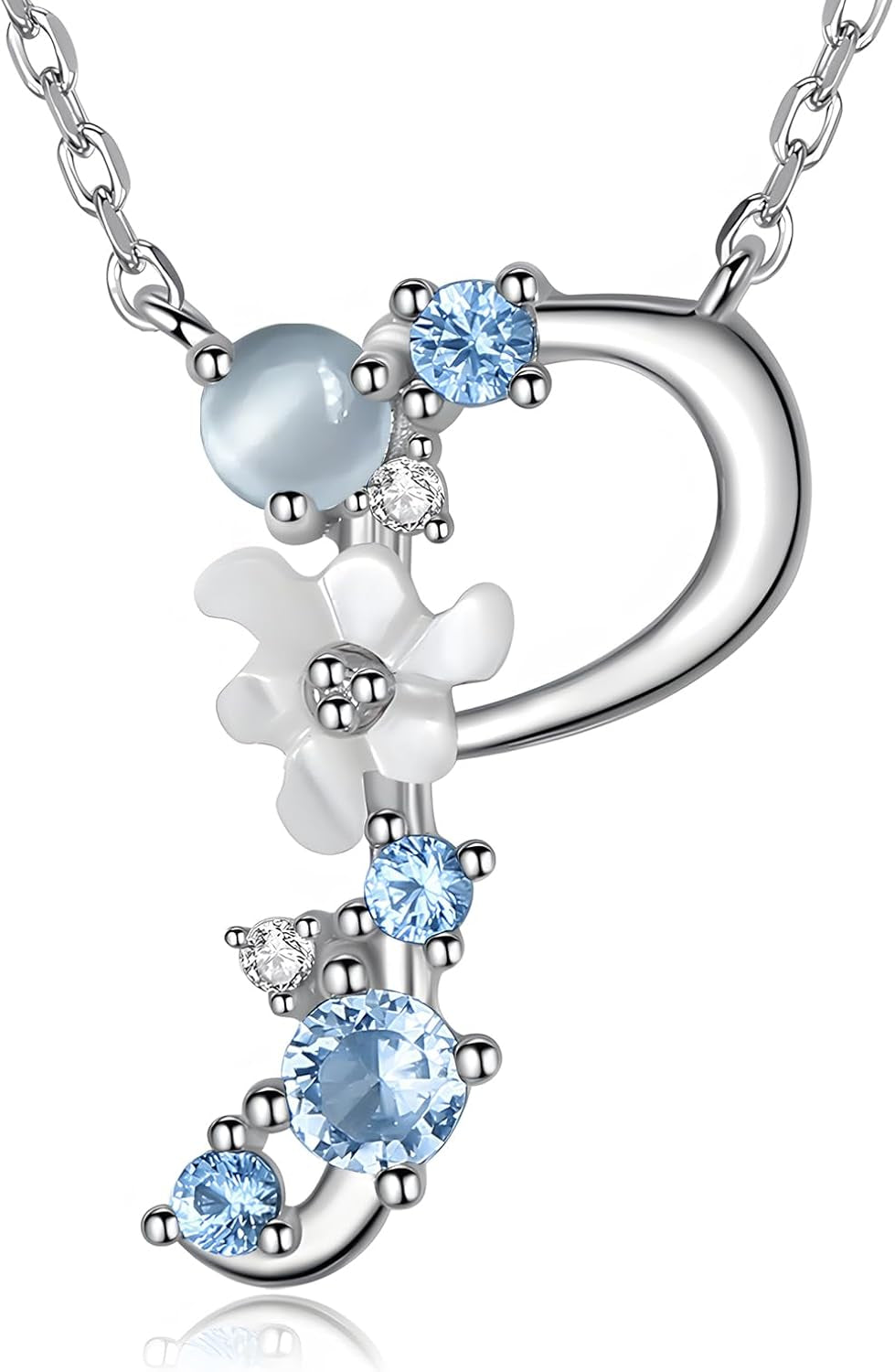VIKI LYNN Initial Necklace for Women 925 Sterling Silver Initial a to Z Letter Pendant Necklace with Blue Flower Cubic Zirconia Birthday Engagement Gift for Women,Mom, Couple
