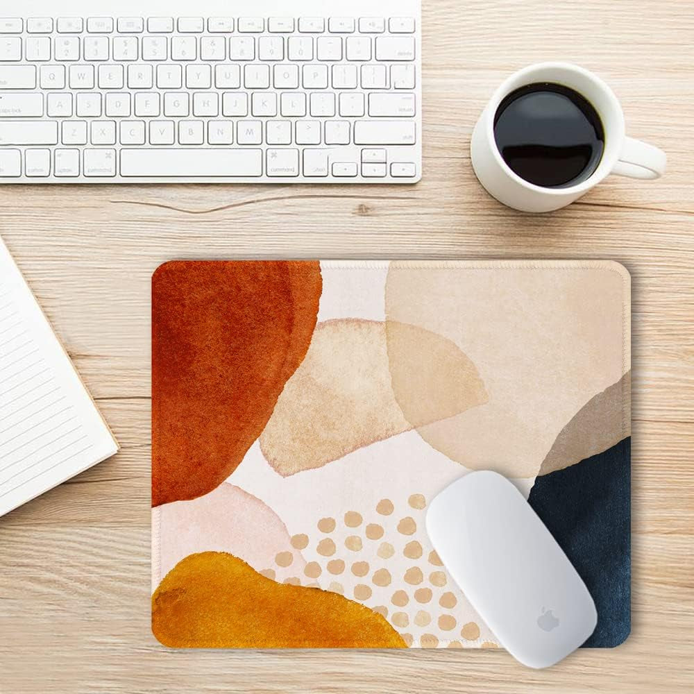 BOSOBO Mouse Pad, Square Anti-Slip Rubber Gaming Mousepad, Premium-Textured & Waterproof Mouse Mat with Stitched Edges, Cute Office Mouse Pads for Women Men Laptop, 10" X 8", Abstract Art Stones