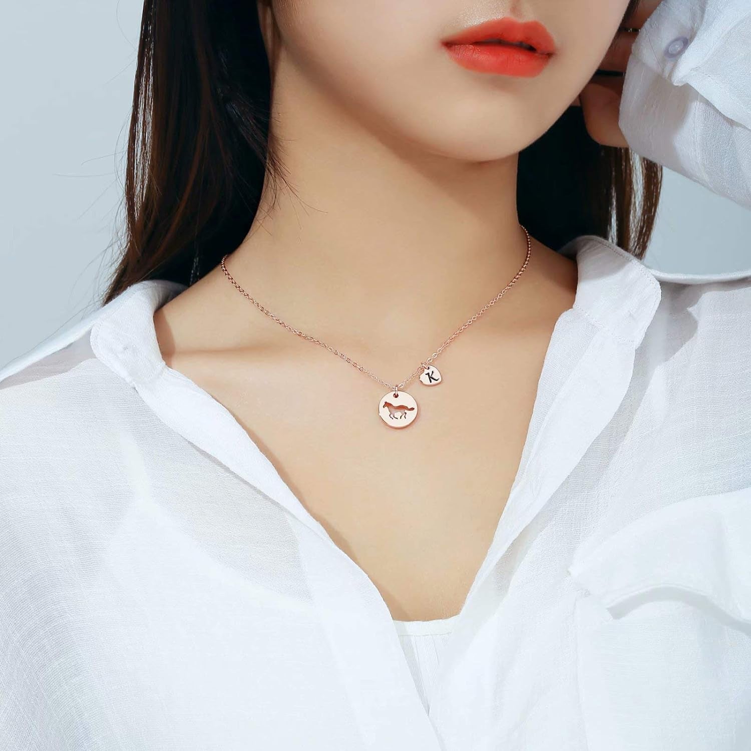 MONOOC Horse Gifts for Girls - Stainless Steel Heart Initial Necklace, Dainty Jewelry for Women, Teen Girls, Horse Lovers