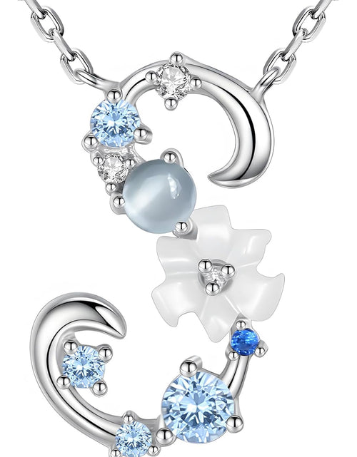 Load image into Gallery viewer, VIKI LYNN Initial Necklace for Women 925 Sterling Silver Initial a to Z Letter Pendant Necklace with Blue Flower Cubic Zirconia Birthday Engagement Gift for Women,Mom, Couple
