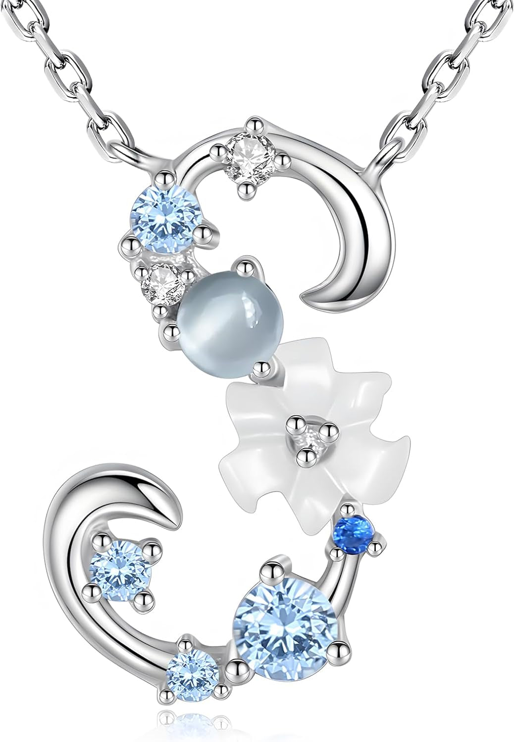 VIKI LYNN Initial Necklace for Women 925 Sterling Silver Initial a to Z Letter Pendant Necklace with Blue Flower Cubic Zirconia Birthday Engagement Gift for Women,Mom, Couple