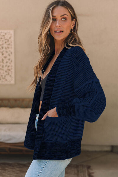 Load image into Gallery viewer, Waffle-knit Pocketed Open Front Cardigan
