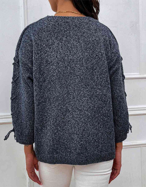 Load image into Gallery viewer, Lace-Up Long Sleeve Round Neck Sweater
