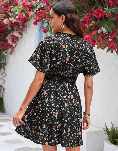 Load image into Gallery viewer, V Neck Flare Sleeve Floral Mini Dress
