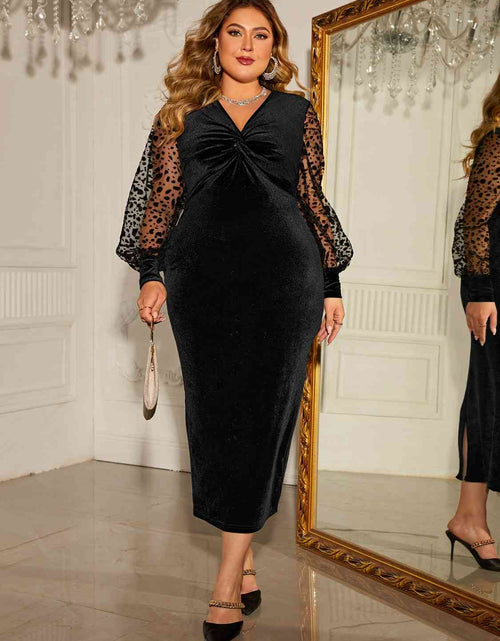 Load image into Gallery viewer, Plus Size Twist Front Lantern Sleeve Slit Dress
