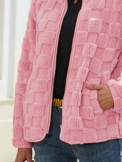 Load image into Gallery viewer, Fuzzy Checkered Zip Up Jacket
