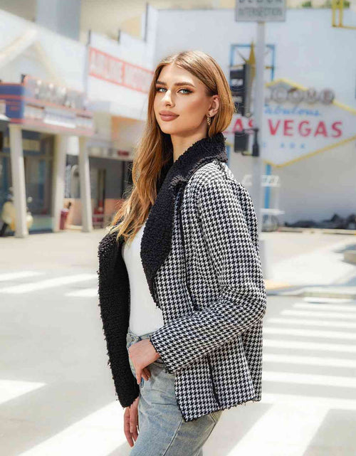 Load image into Gallery viewer, Houndstooth Open Front Long Sleeve Jacket
