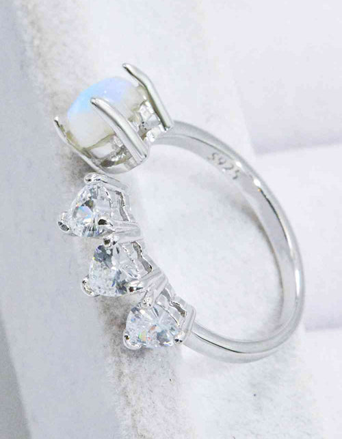 Load image into Gallery viewer, Natural Moonstone and Zircon Heart Open Ring
