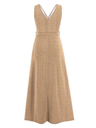 Load image into Gallery viewer, Slit Surplice Tie Waist Sleeveless Dress
