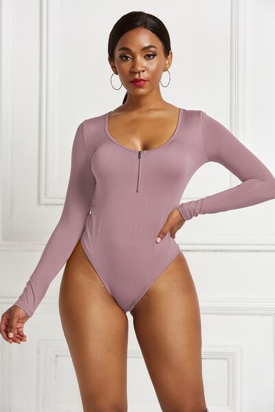 Load image into Gallery viewer, Half Zip Scoop Neck Long Sleeve Bodysuit
