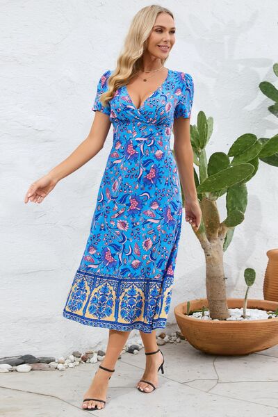 Load image into Gallery viewer, Printed Surplice Short Sleeve Dress
