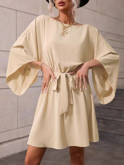 Load image into Gallery viewer, Tie Waist Kimono Sleeve Mini Dress
