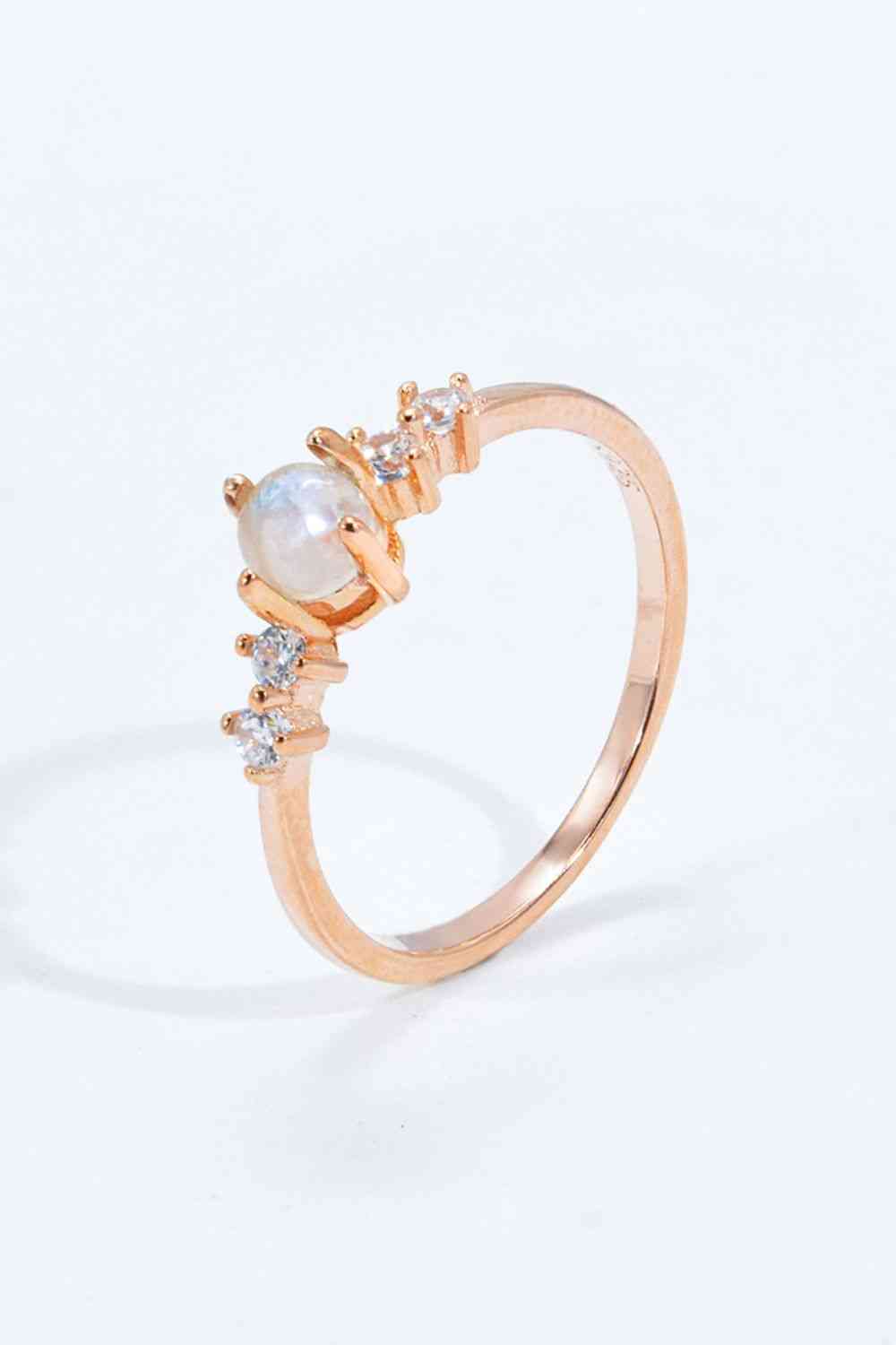 Natural Moonstone and Zircon 18K Rose Gold-Plated Ring