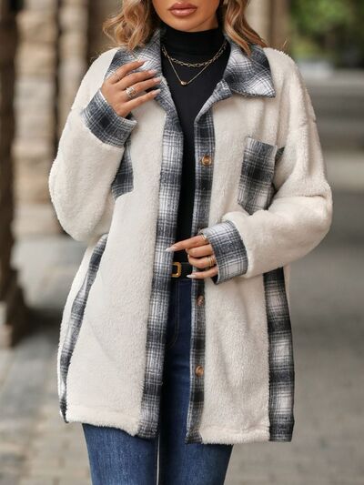 Load image into Gallery viewer, Plaid Contrast Dropped Shoulder Coat
