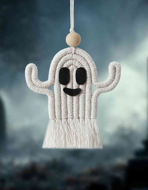 Load image into Gallery viewer, Wood Bead Fringe Ghost Shape Macrame Key Chain
