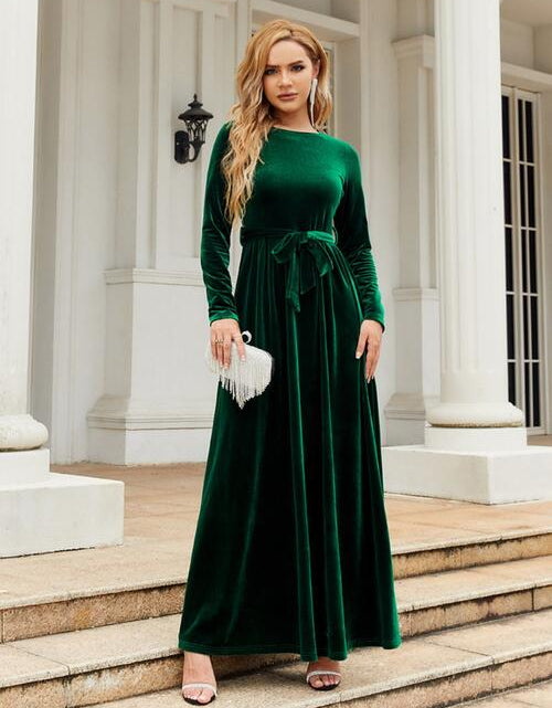 Load image into Gallery viewer, Tie Front Round Neck Long Sleeve Maxi Dress
