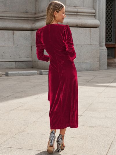 Load image into Gallery viewer, Surplice Puff Sleeve Midi Dress
