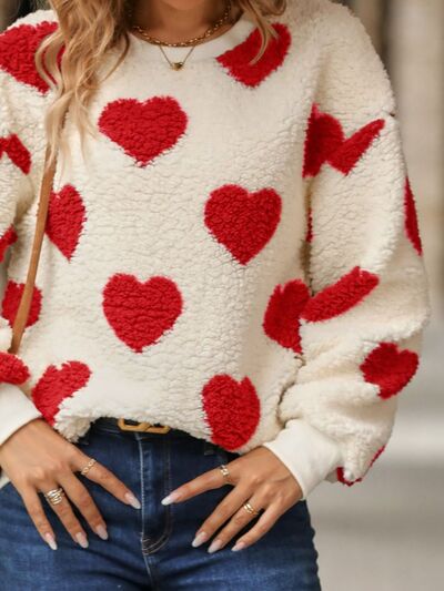 Load image into Gallery viewer, Fuzzy Heart Dropped Shoulder Sweatshirt
