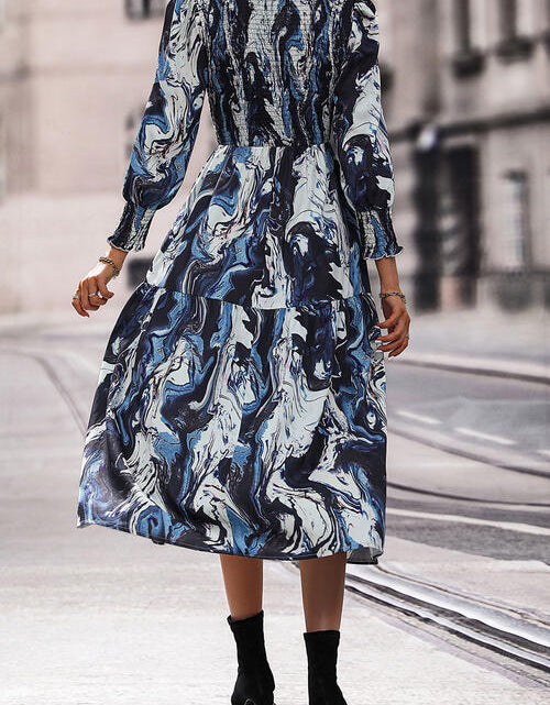 Load image into Gallery viewer, Printed Smocked Ruffle Hem Dress
