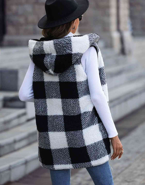 Load image into Gallery viewer, Plaid Hooded Vest with Pockets
