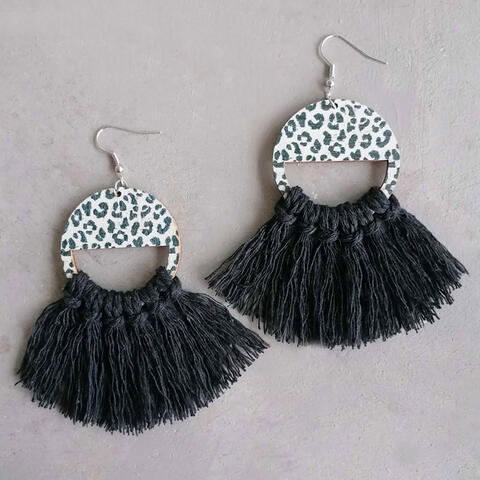 Load image into Gallery viewer, Tassel Detail Leopard Drop Earrings
