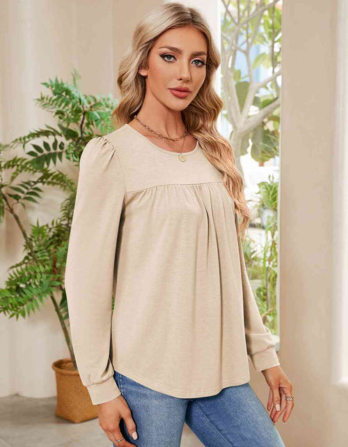 Load image into Gallery viewer, Ruched Round Neck Long Sleeve Blouse
