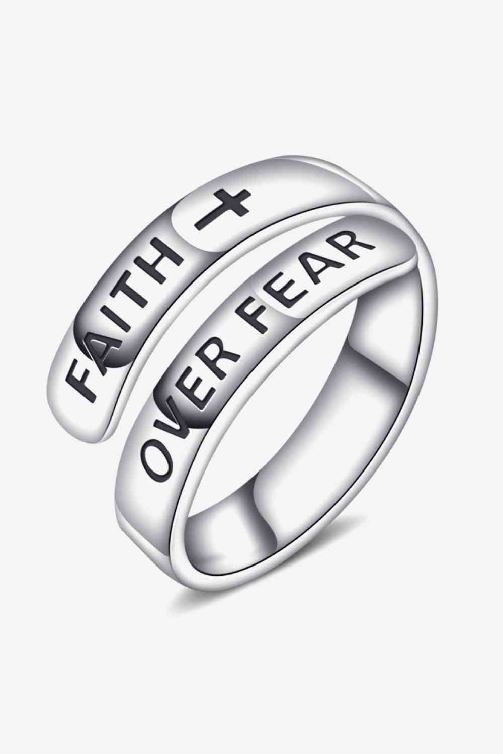 925 Sterling Silver FAITH OVER FEAR Bypass Ring