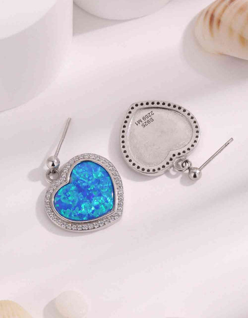 Load image into Gallery viewer, Platinum-Plated Opal Heart Earrings
