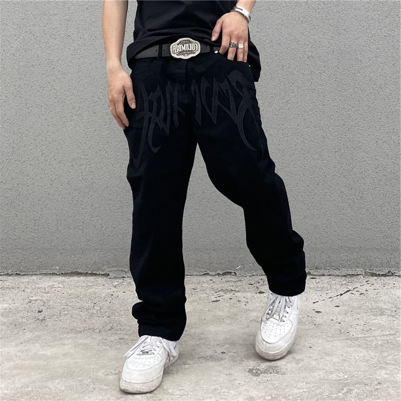 Men's Loose Black Street Jeans