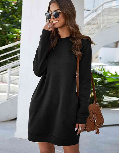 Load image into Gallery viewer, Round Neck Long Sleeve Mini Dress with Pockets
