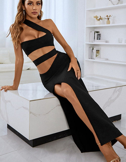 Load image into Gallery viewer, One-Shoulder Cutout Front Split Maxi Dress
