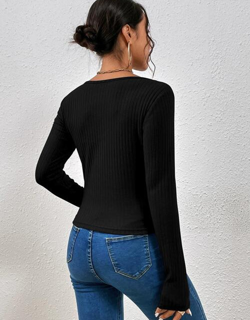 Load image into Gallery viewer, Ribbed Crisscross V-Neck Long Sleeve Knit Top
