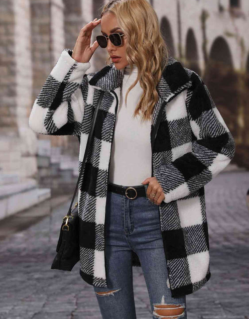 Load image into Gallery viewer, Plaid Collared Neck Coat with Pockets
