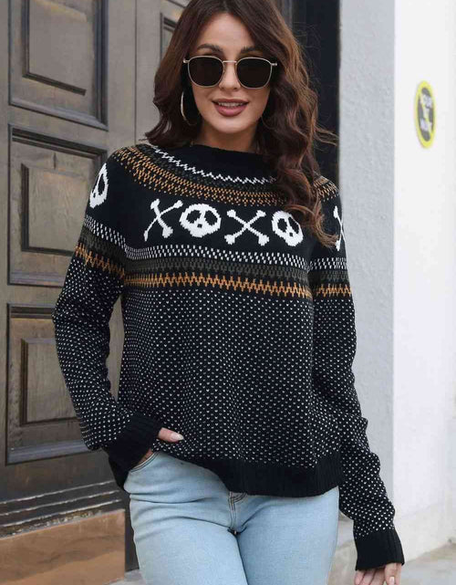 Load image into Gallery viewer, Ghost Pattern Round Neck Long Sleeve Sweater
